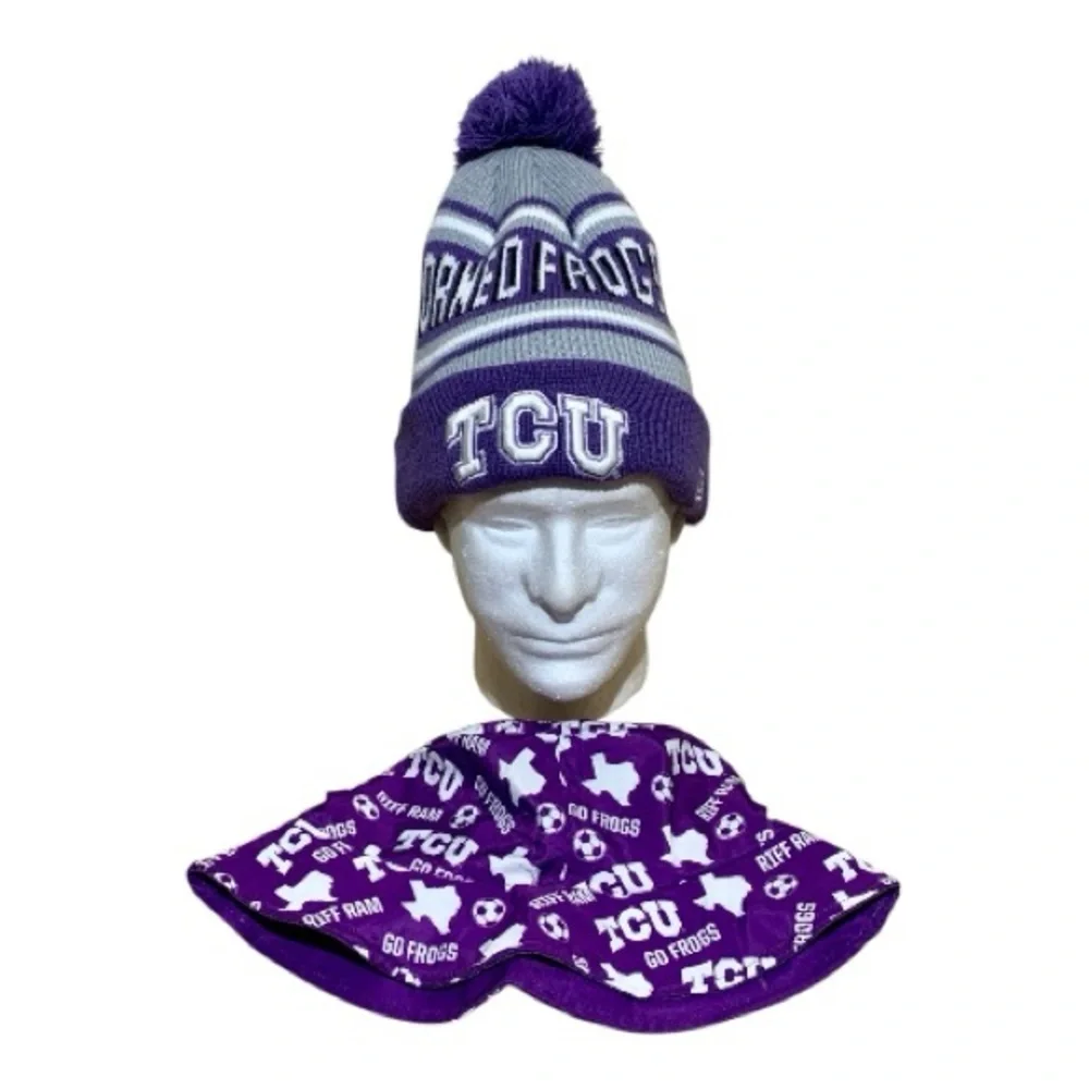 New Era TCU Bucket Hat and Beanie Hat Bundle of (2)